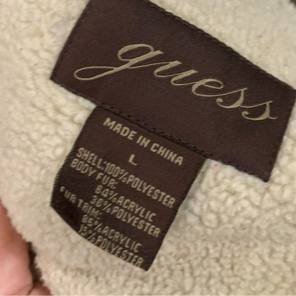 Vintage Guess Shearling Vegan Leather Front Zip Winter Jacket Women’s Size Large - Picture 10 of 10